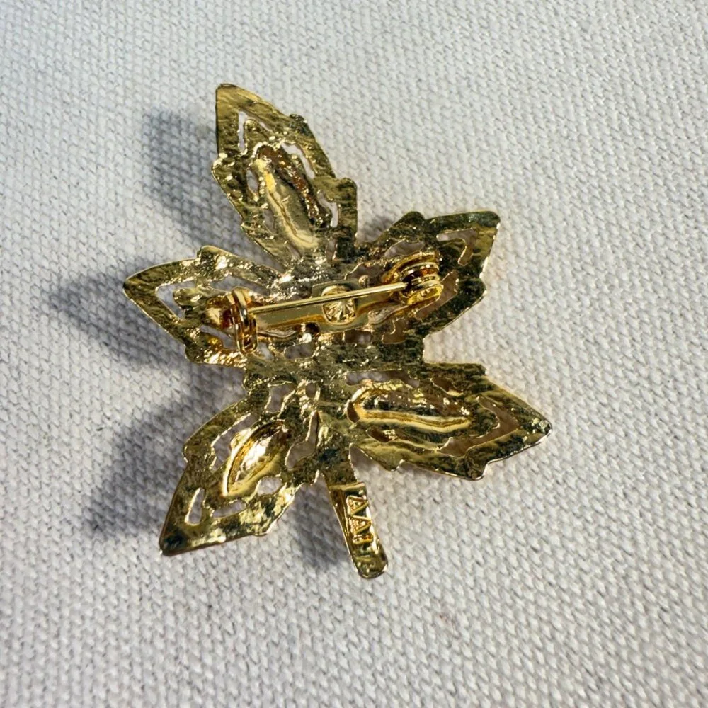 AAI Leaf‎ Brooch Gold-Tone Intricate Detailing Vintage Style MCM